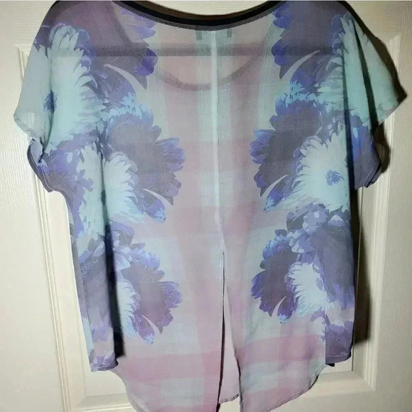 ASTR Semi Sheer Floral Plaid Print Top Blouse Size M - Picture 2 of 7